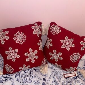 Red Snowflake Holiday Throw Pillows